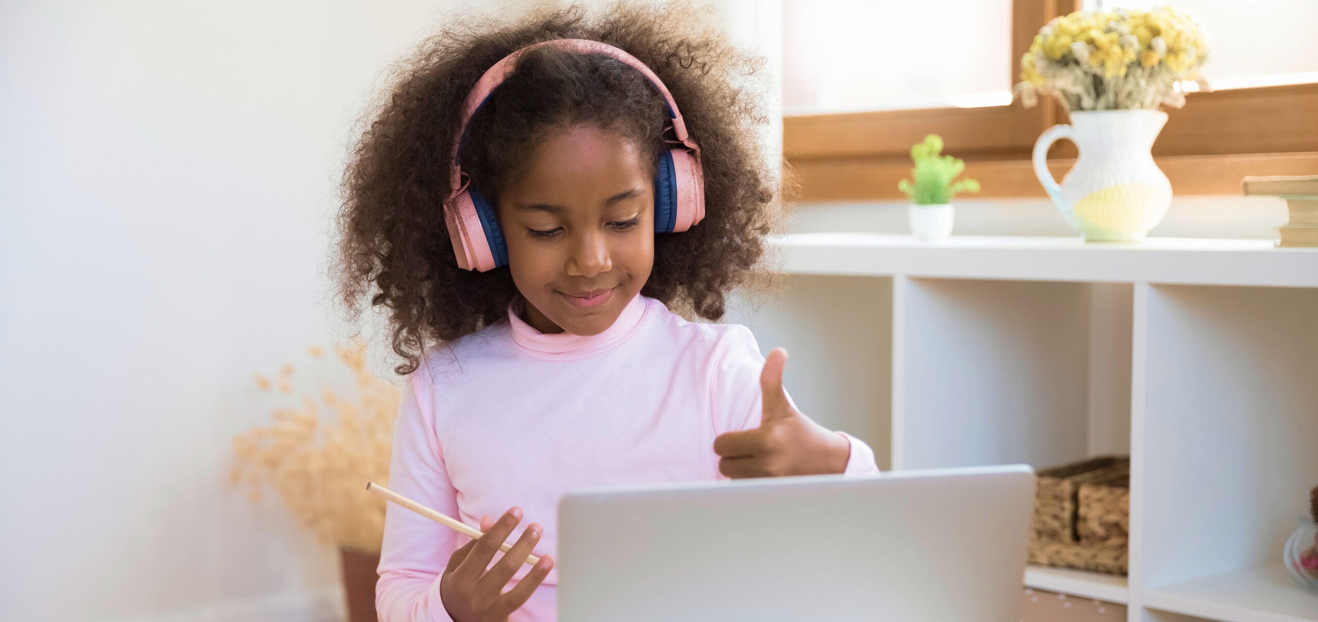 Girl learning virtually