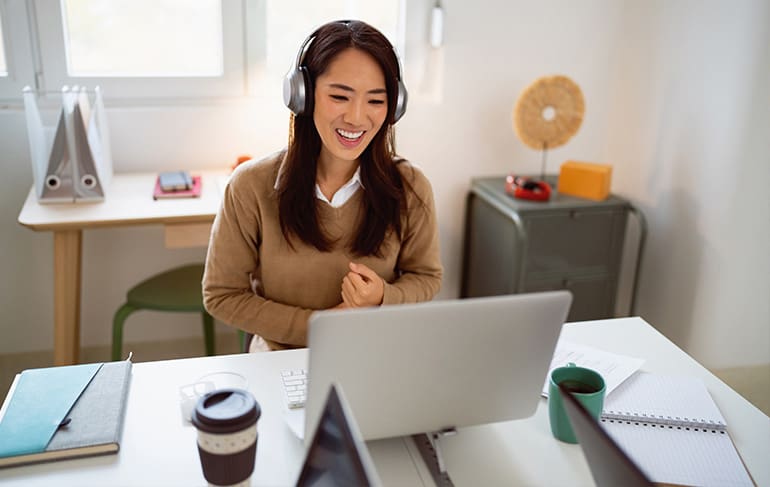 Woman training on laptop