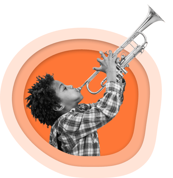 online student blowing a trumpet