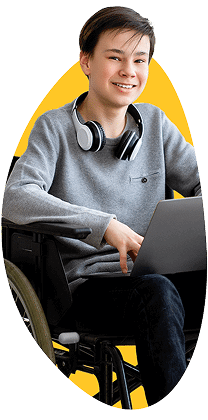 Student in wheelchair with computer