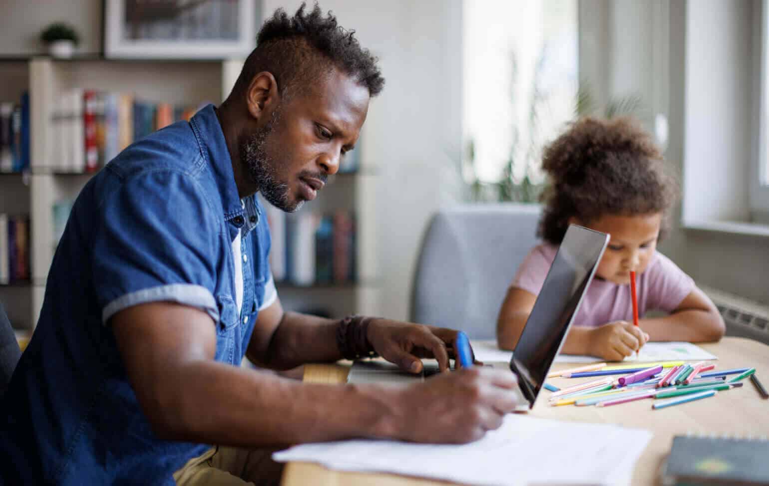 Student and parent learning from home