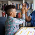 Student and parent learning from home