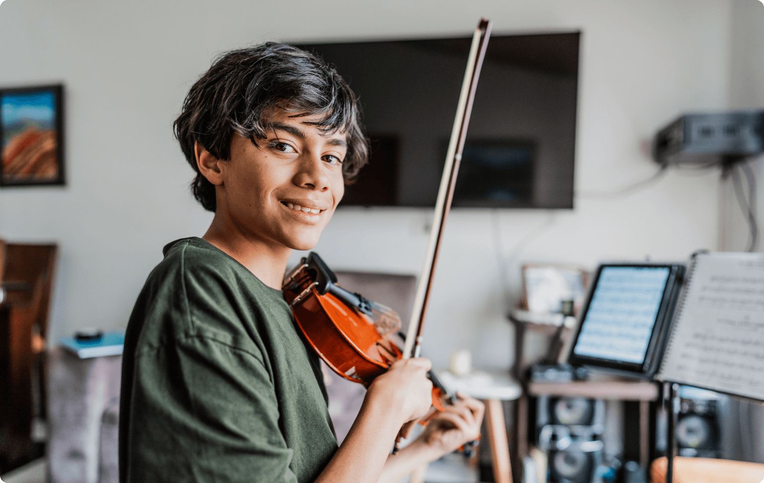 Student learning the violin