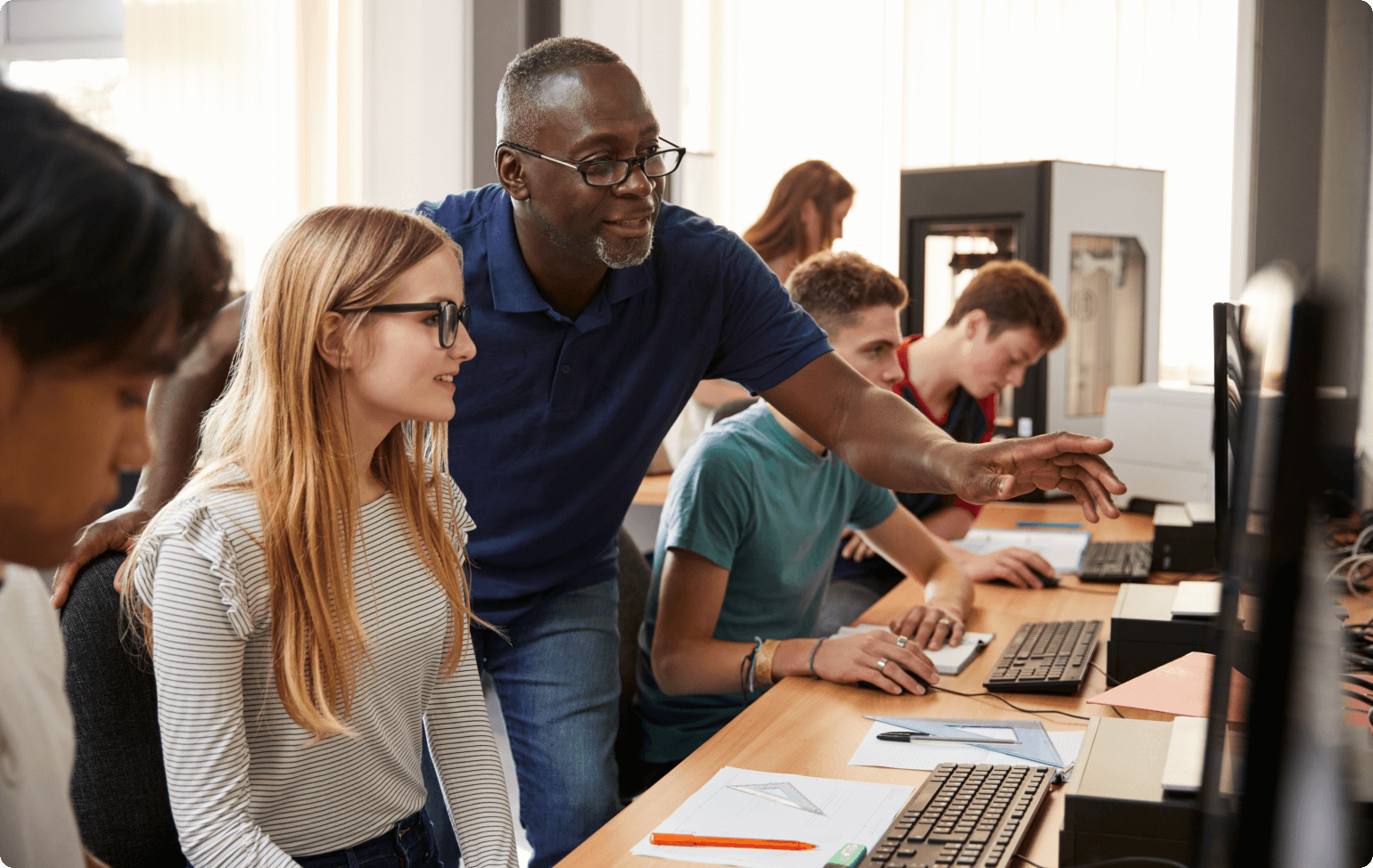 Students and manager in an internship