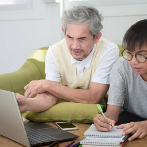 Student and guardian researching online