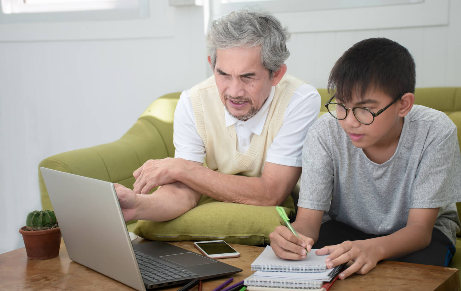 Student and guardian researching online
